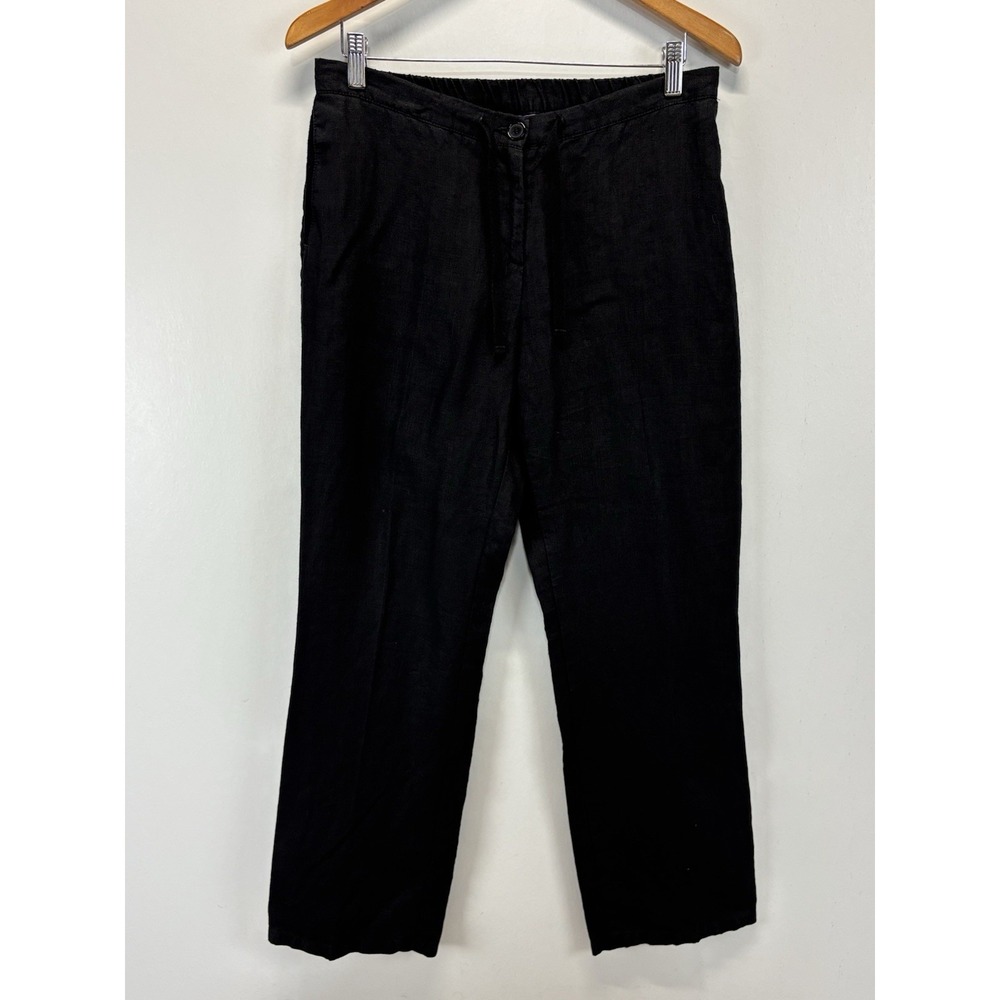 Boden 100% Linen Pants Sz 8 Women's Black Straight Leg Drawstring